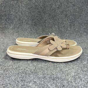 Clarks Cloudsteppers Sandals Women's 10 Tan Comfort Casual Toe Post Flip Flops